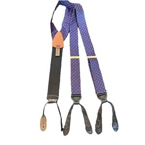 Vtg Trafalgar Silk Suspenders Braces Navy Diamond Made in England Leather